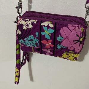 EUC Vera Bradley wristlet wallet. Crossbody removable strap. Flutterby pattern.